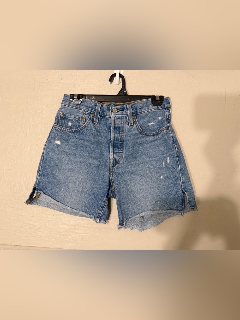Levi's 501 Light Blue Distressed Denim Shorts